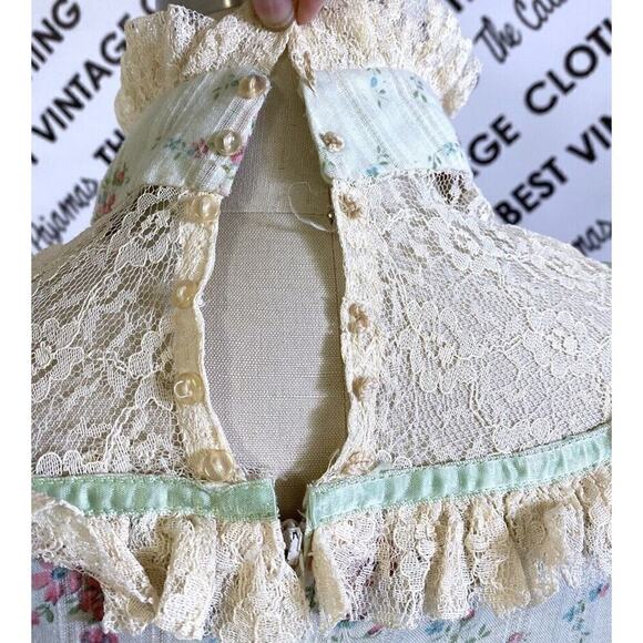 VTG Floral Dress Cottagecore Prairie Romantic Green Mini Print Victorian 70s - Picture 6 of 8